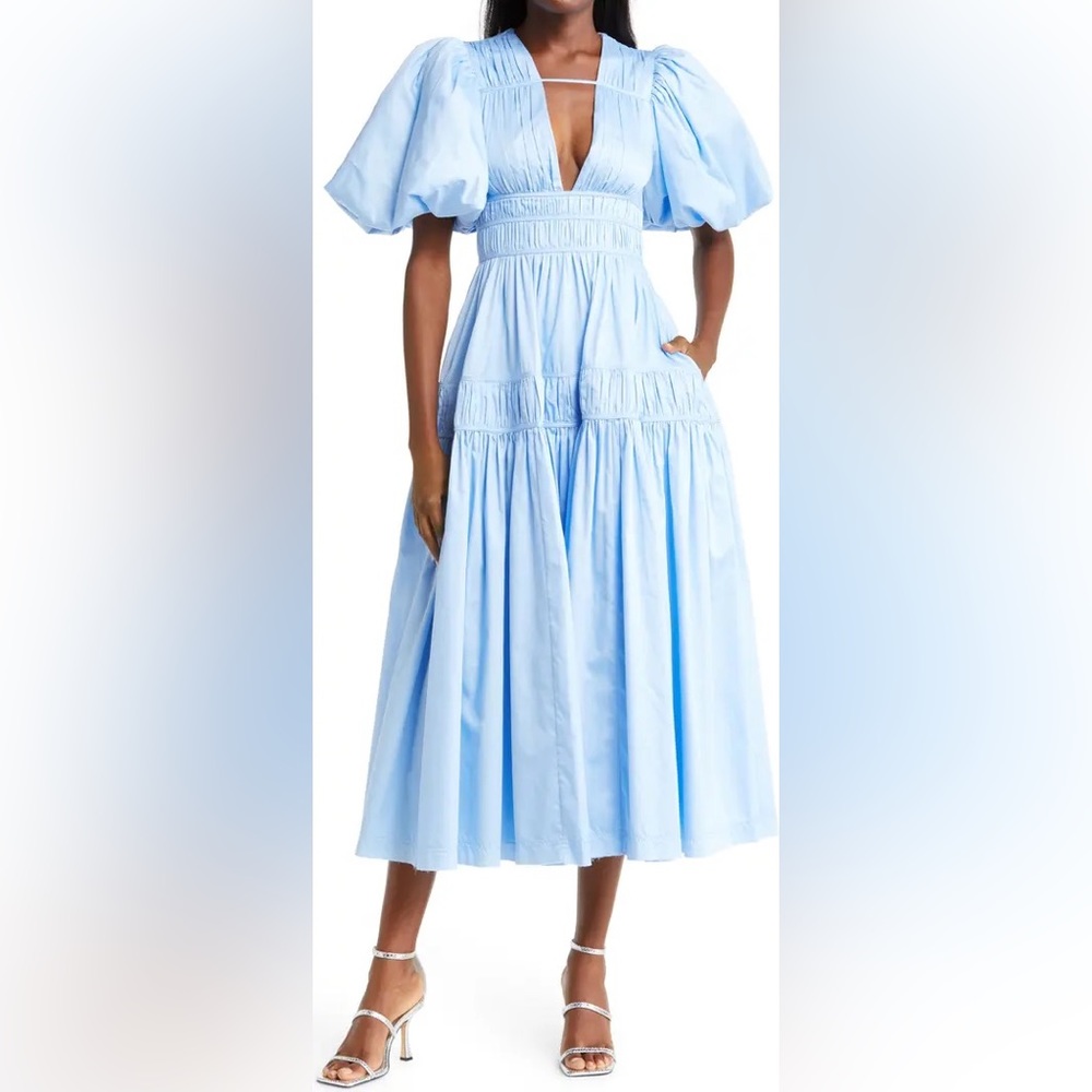 AJE Falling Water Puff Sleeve Cotton Midi Dress size AU 8 / US 4